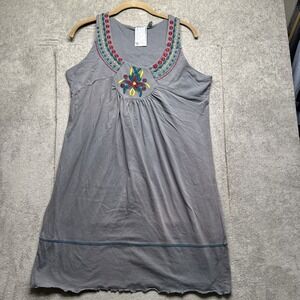 Remanika Gray Sleeveless Boho Embroidered‎ Shift Dress Women's XL Festival Tunic